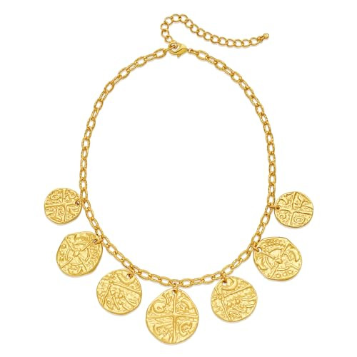 CLASSYZINT Vintage 1980'S Monet Couture Roman Coin Pendant Necklace, Hieroglyphics Coin Charms Adjustable Matte Gold Statement Necklace Short Collar Necklace for Women | Amazon (US)