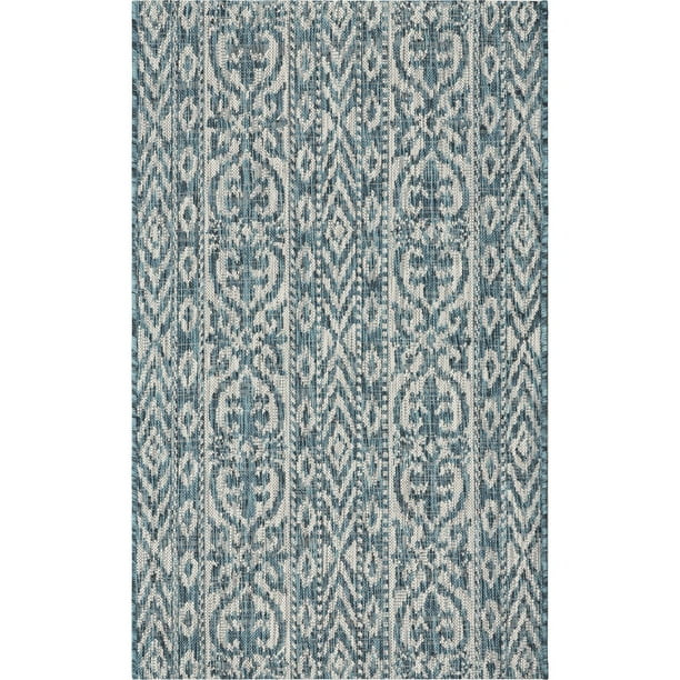 LR Home Sunshower Pattern Border Indoor/Outdoor Area Rug, 3 ft. x 5 ft., Blue | Walmart (US)