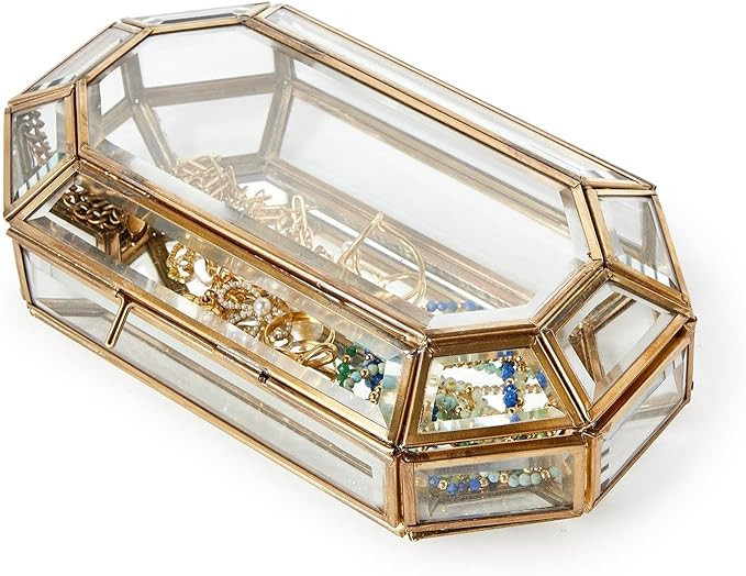 Two's Company Jewelry Box with Gold Antique Trim, 8-Inch, Glass | Amazon (US)