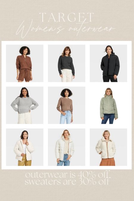 Target women’s fashion sale / outerwear is 40% off and sweaters are 30% off 🤎 #womenssweater #jacket #outwear #puffer #sherpajacket #targetstyle 

#LTKCyberweek #LTKstyletip #LTKsalealert