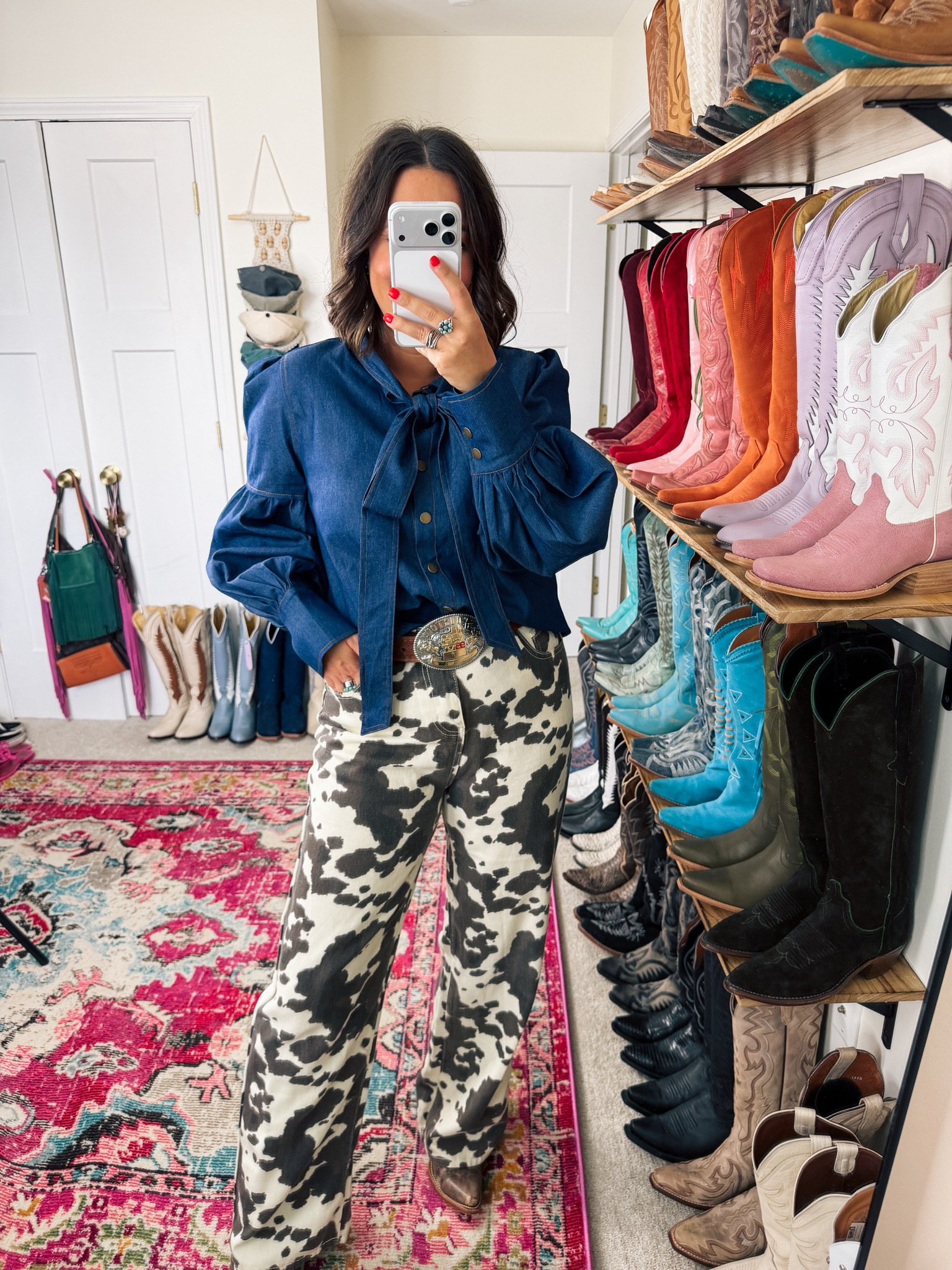 Western fashion outfit idea did a long sleeve fall outfit, cow print pants, Amazon western fashion vines for Rodeo teacher outfits back to school business casual PBR ￼

#LTKdayinmylife #LTKgrwm #LTKWorkwear