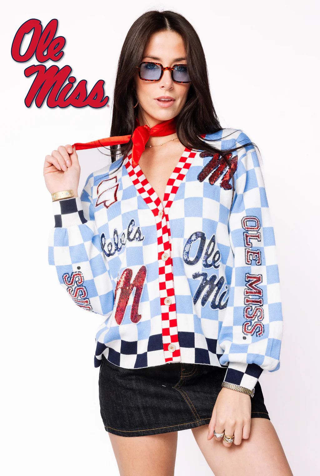 Licensed Ole Miss Checkered Team Icons Cardigan | Queen of Sparkles