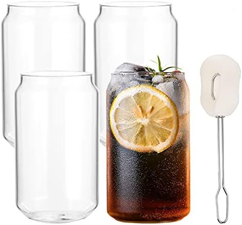 ALINK 4-Pack Large Beer Glasses, 20 oz Can Shaped Tumbler Cup for iced coffee, soda, Plus 1 Spong... | Amazon (US)