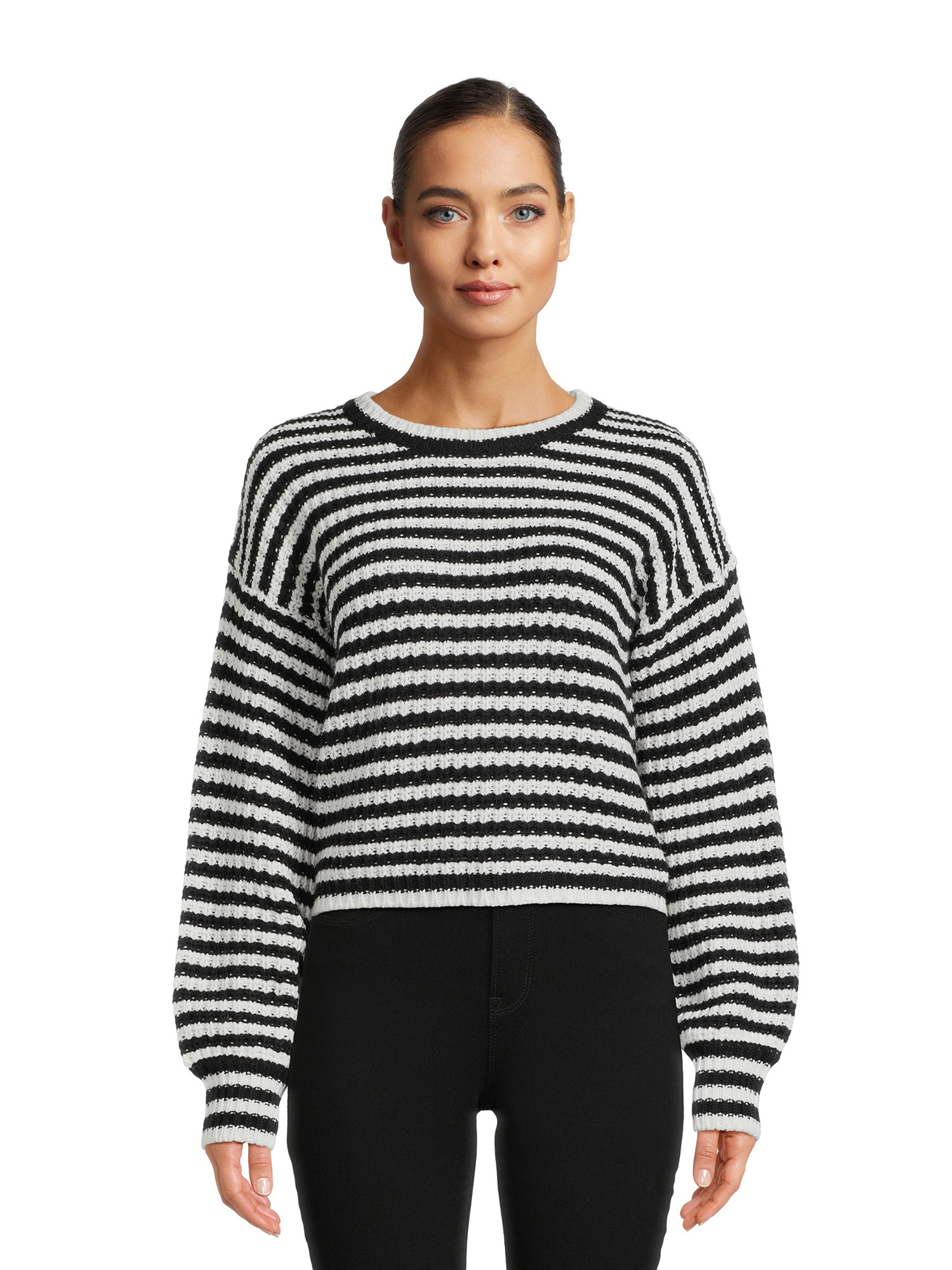 Derek Heart Juniors Striped Drop Shoulder Sweater, Midweight | Walmart (US)