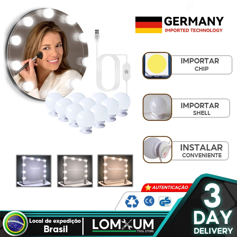 Kit 10 Luz De Espelho Lâmpadas Maquiagem Camarim USB Led Do Banheiro Brilho Ajustável Iluminac... | Shopee (BR)