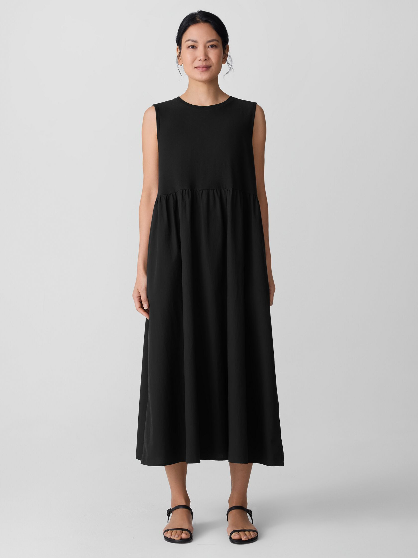 Washed Organic Cotton Poplin Round Neck Dress | Eileen Fisher