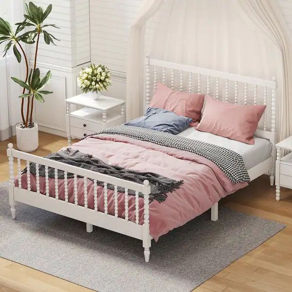 Classic and Traditiona Wood Platform Bed Queen Bed Frame - White | Bed Bath & Beyond