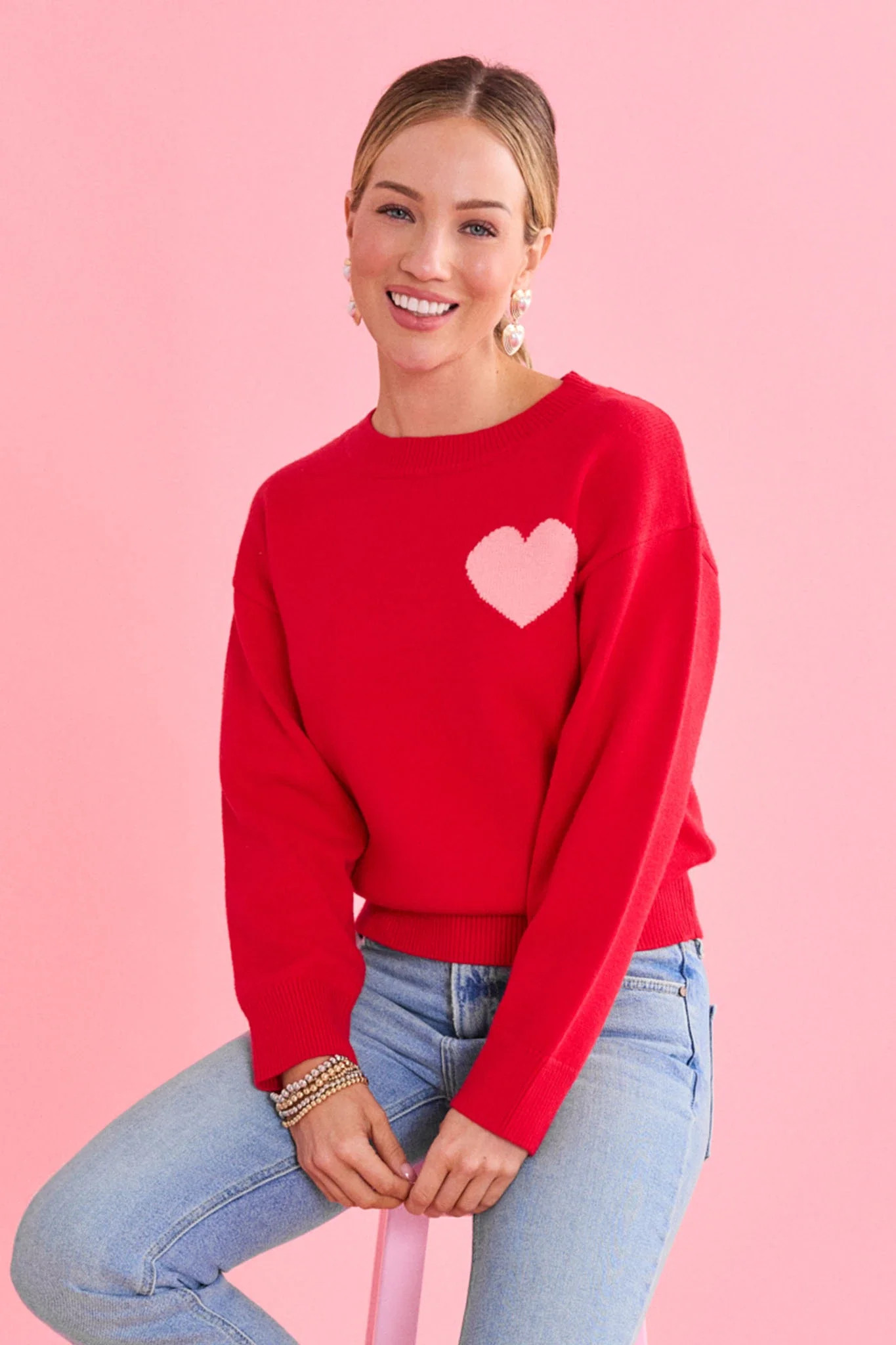 Hannah Red Heart Knit Sweater | Avara