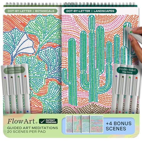 Lifelines FlowArt Activity Pad, 2-Pack - Guided Dot Art Meditations with Markers - Dot-by-Letter, Botanicals & Landscapes - Color by Number/Letter Coloring Books for Teens, Adults & Seniors | Amazon (US)