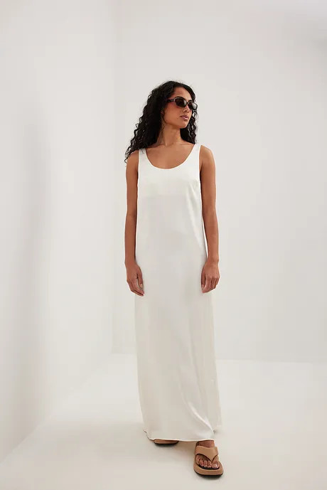 Straight Satin Maxi Dress Offwhite | NA-KD US