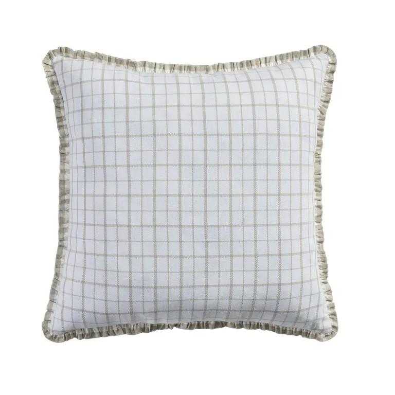 My Texas House 20" x 20" Taupe Gingham Plaid Reversible Decorative Pillow | Walmart (US)
