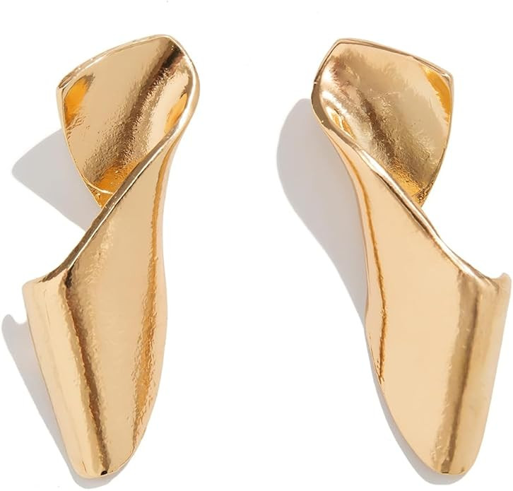 Gold Statement Earrings Drip for Women, Irregular Gold Chunky Earrings for Women Trendy Liquid Me... | Amazon (US)