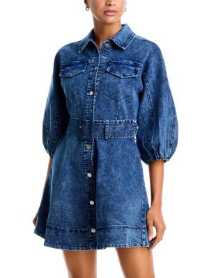 Aqua Denim Bubble Sleeve Button Up Mini Dress - Exclusive | Bloomingdale's (US)