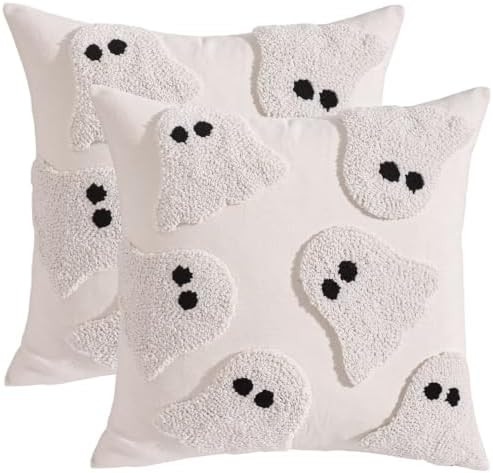 Halloween Throw Pillow Covers 18x18 Set of 2 White Ghost | Amazon (US)