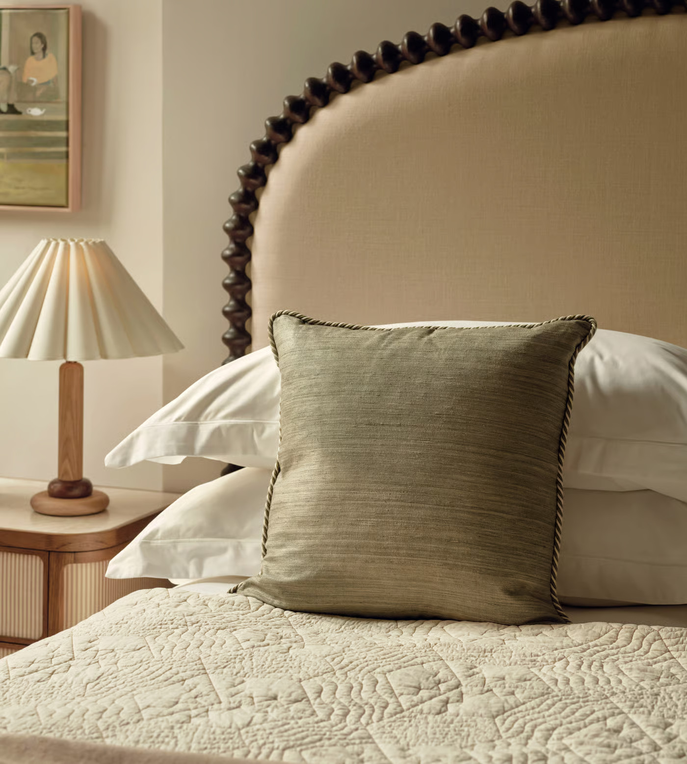 Florence Square Cushion, Sage | Soho Home Ltd