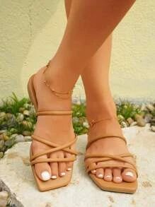 Women Minimalist Crossover Strap Slide Sandals, Elegant Summer Flat Sandals | SHEIN