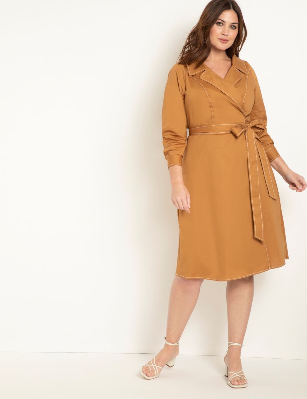 Wide Neck Trench Style Wrap Dress | Eloquii