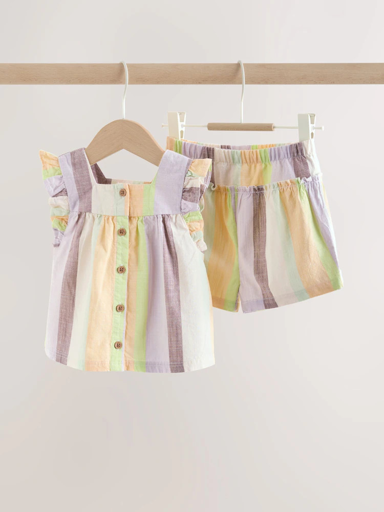 Multi Stripe Woven Baby Top and Shorts Set 2 Piece (0mths-2yrs) | Next US