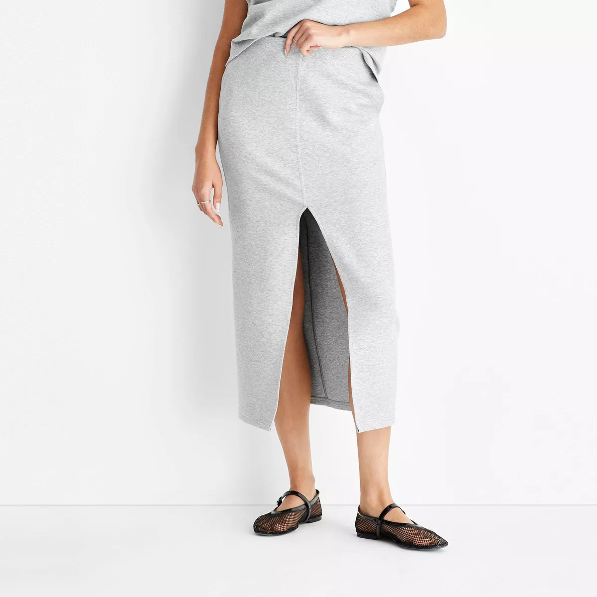 Women's Front Slit Fleece Midi Skirt - Future Collective Gray | Target