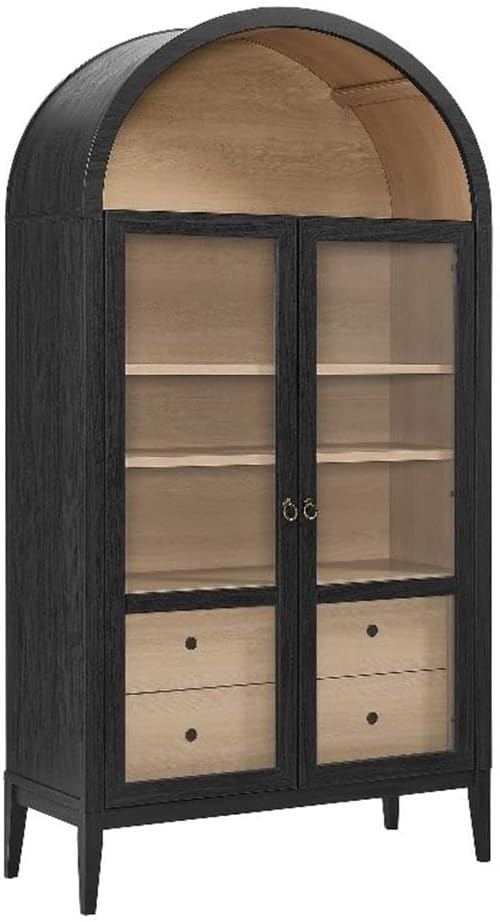 Modway Nolan Tall Arched Storage Display Cabinet in Black Oak - 74 Inch Arch Bookshelf with Glass... | Amazon (US)