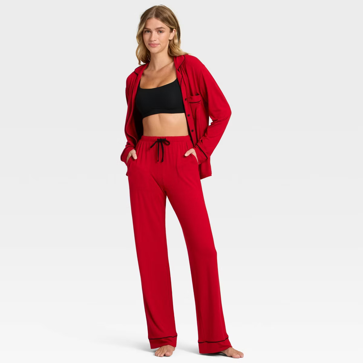 Women's Cloud Knit Modal Long Sleeve Notch Collar Top and Pants Pajama Set - Auden™ | Target