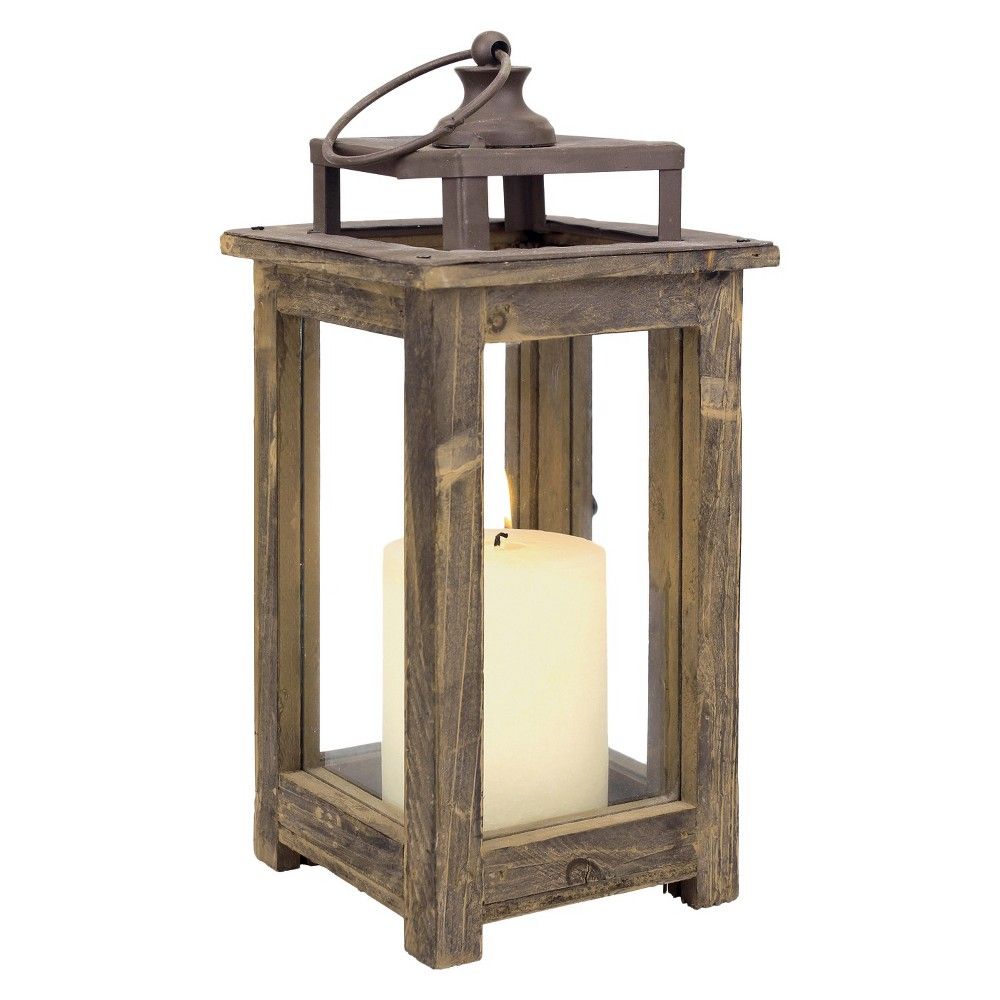 11.8"" Rustic Wood Lantern Candle Holder - CKK Home Decor, Brown | Target