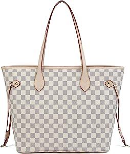 Checkered Tote Shoulder Bag with inner pouch - PU Vegan Leather | Amazon (US)