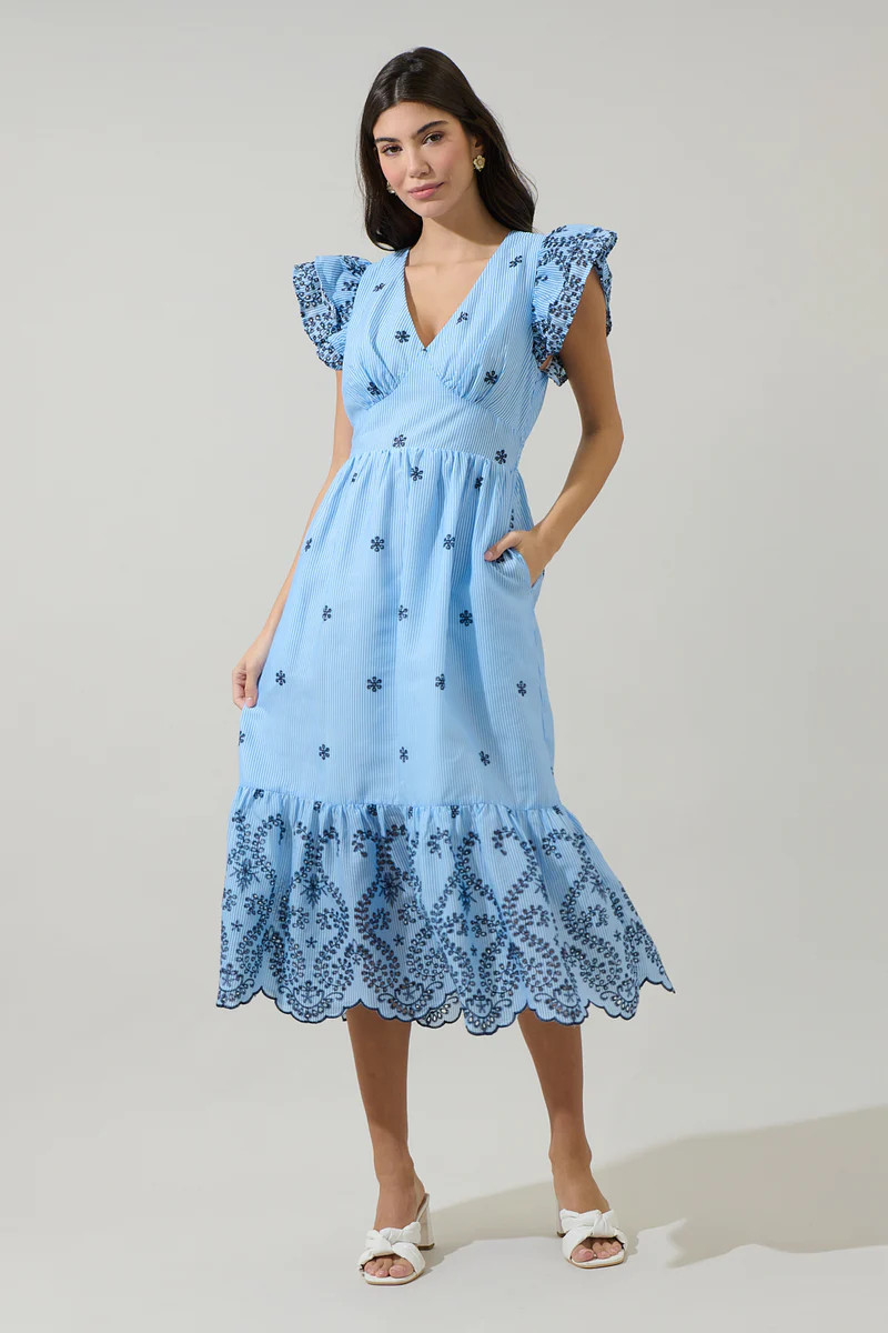 Joliet Stripe Eyelet Zayla Midi Dress | Sugarlips