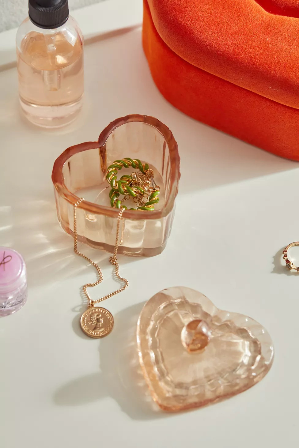 Mini Lidded Glass Heart Trinket Jar | Urban Outfitters (US and RoW)