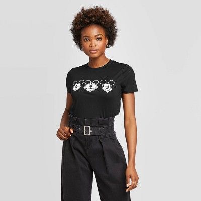 Women's Mickey Faces Short Sleeve Graphic T-Shirt - Modern Lux (Juniors') - Black | Target