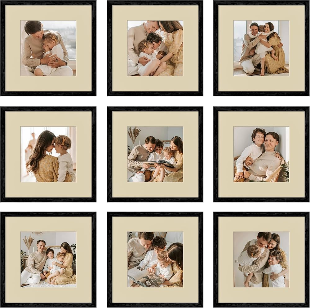 eletecpro 12x12 Picture Frames Set of 9, Black Frames with Decorative Beige Mats, Matted to 8x8 P... | Amazon (US)