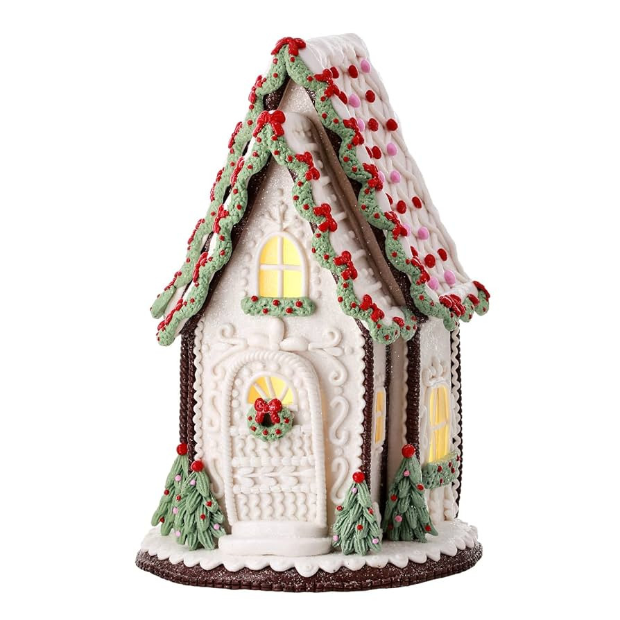 One Holiday Way 13-Inch White Light Up A-Frame Gingerbread House w/Timer - Faux Cake Tabletop Chr... | Amazon (US)