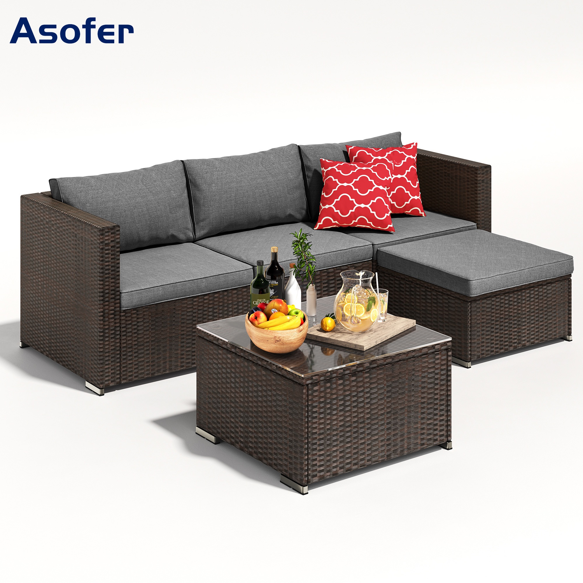 Asofer 5 Pieces Patio Furniture Set, Outdoor Conversation Sectionals, Rattan Chairs Sofa with Cus... | Walmart (US)