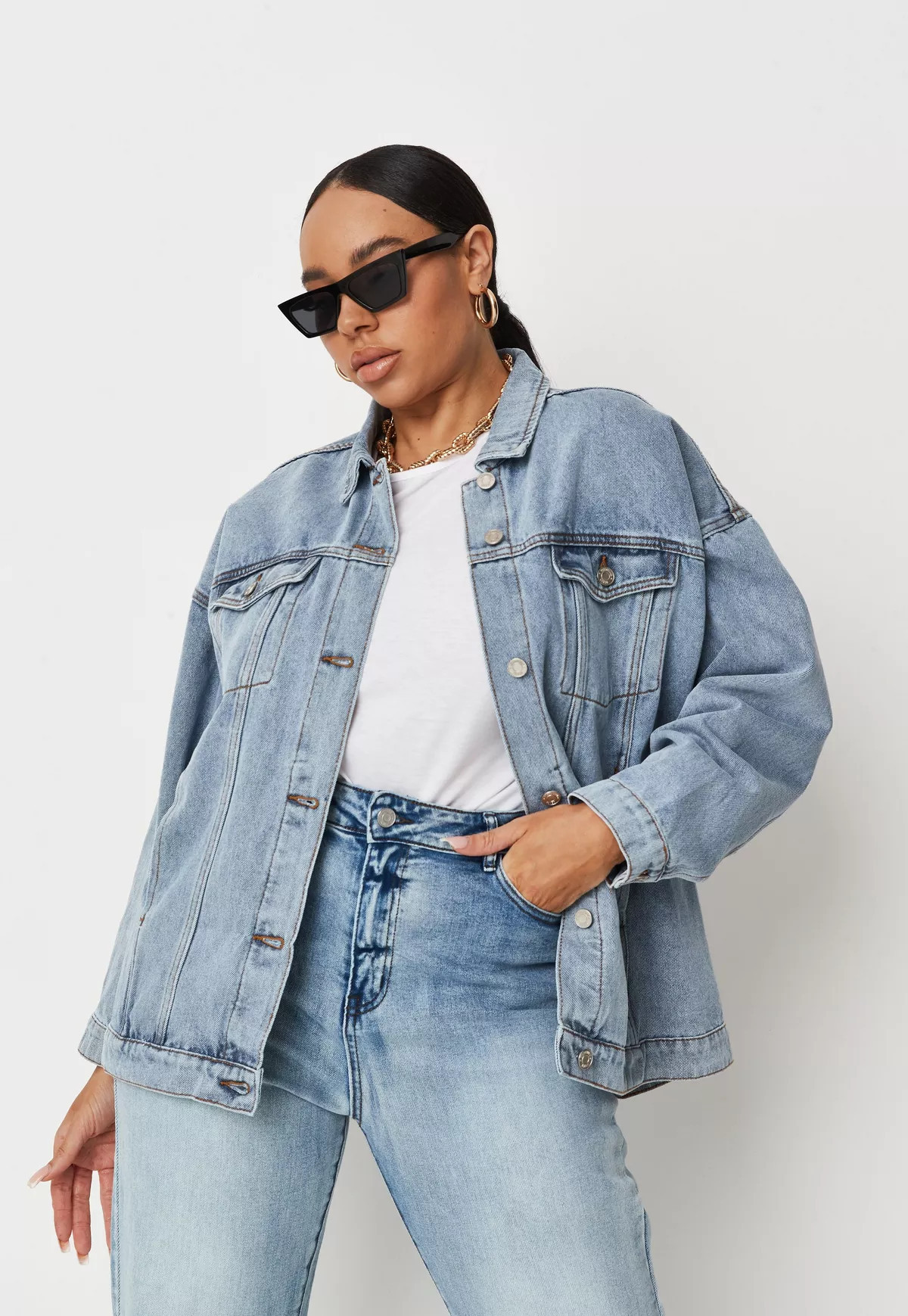 Recycled Plus Size Blue Oversized Denim Jacket | Missguided (US & CA)
