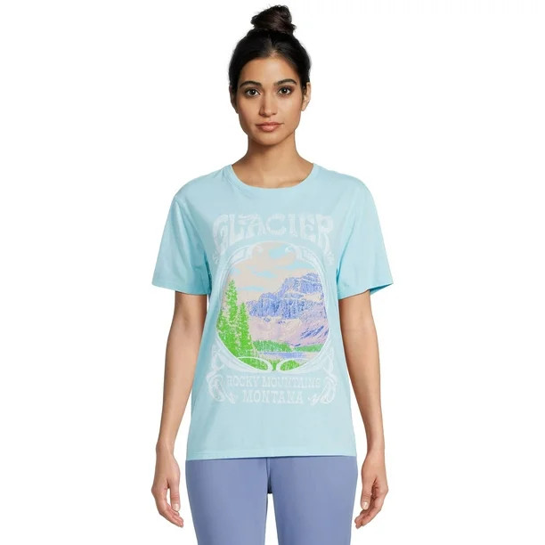 Time and Tru Women's Glacier National Park Graphic Tee with Short Sleeves | Walmart (US)