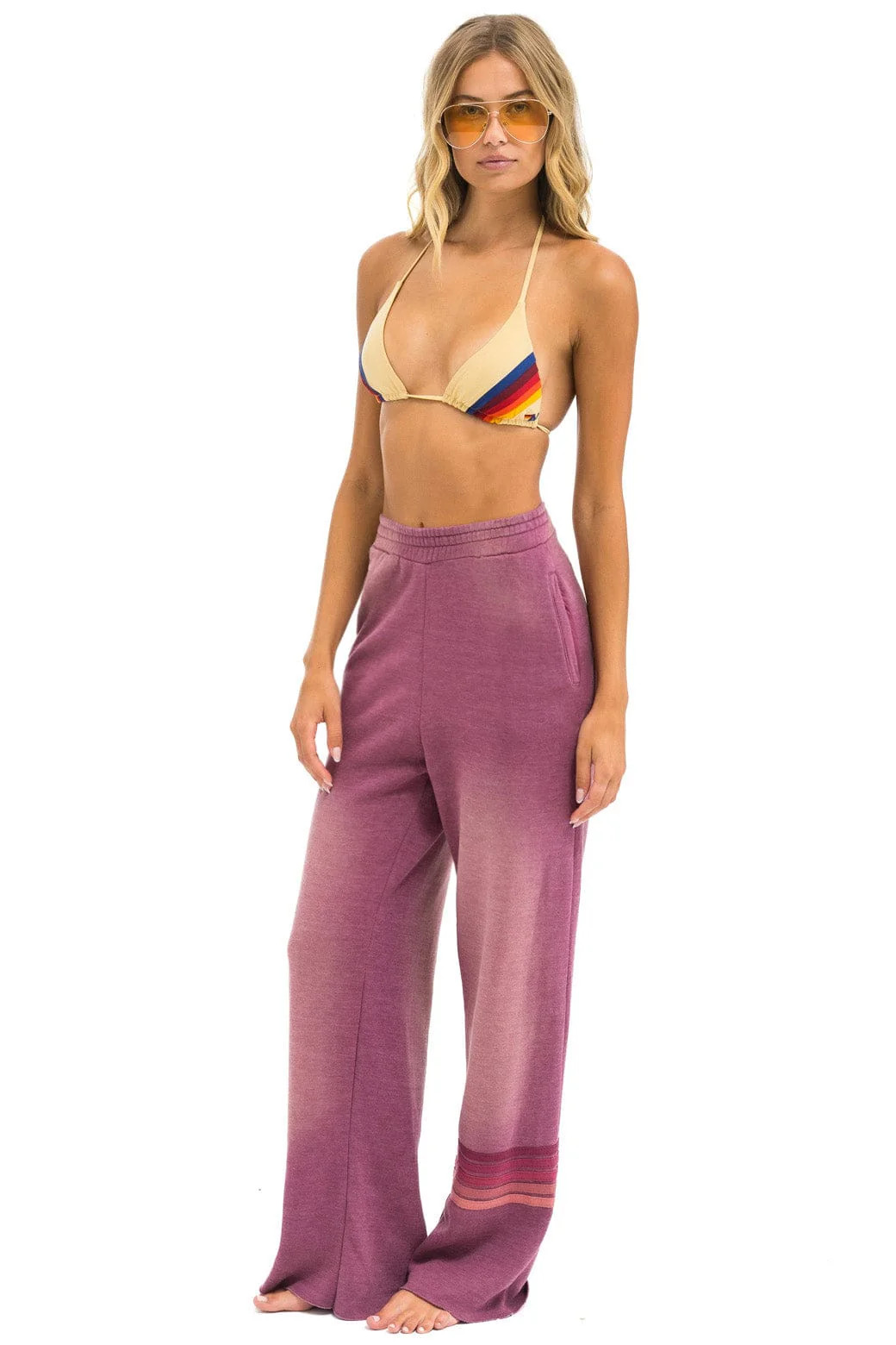 RUGBY STITCH WIDE LEG POCKET SWEATPANTS - FADED BERRY | Aviator Nation