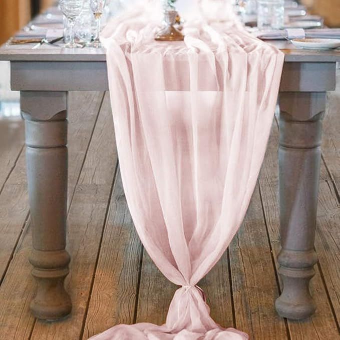 Socomi 10ft Blushing Pink Chiffon Table Runner 29x120 Inches Wedding Runner Sheer Bridal Shower D... | Amazon (US)
