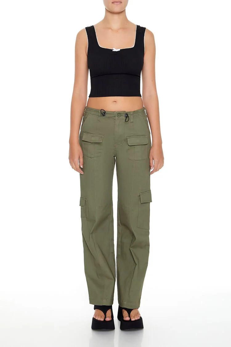 Women's Toggle Drawstring Cargo Pants in Green Large | Forever 21