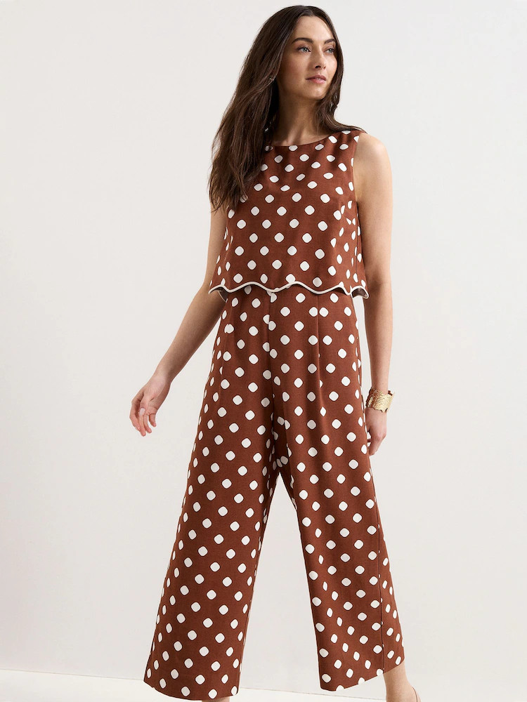 Phase Eight Brown Alia Scalloped Spot Jumpsuit | Next EU
