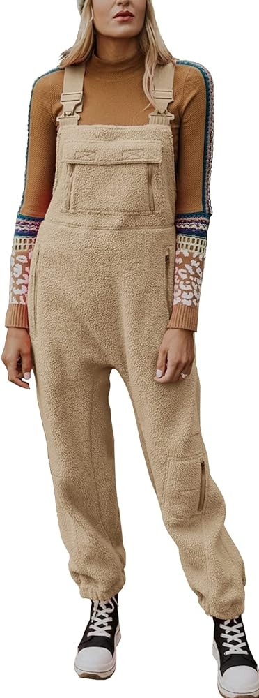 Ebifin Women's Fleece Warm Overalls Winter Loose Casual Jumpsuits with Pockets | Amazon (US)