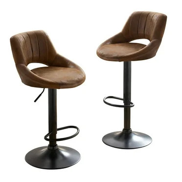 Art Leon Bar Stools Set of 2, Swivel Adjustable Height PU Leather, Gray - Walmart.com | Walmart (US)