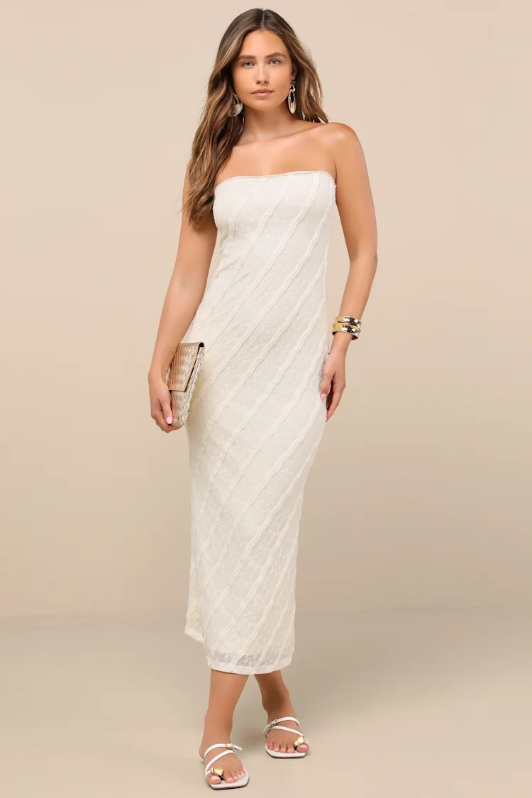 Matilde Ivory Textured Knit Bodycon Midi Dress | Lulus