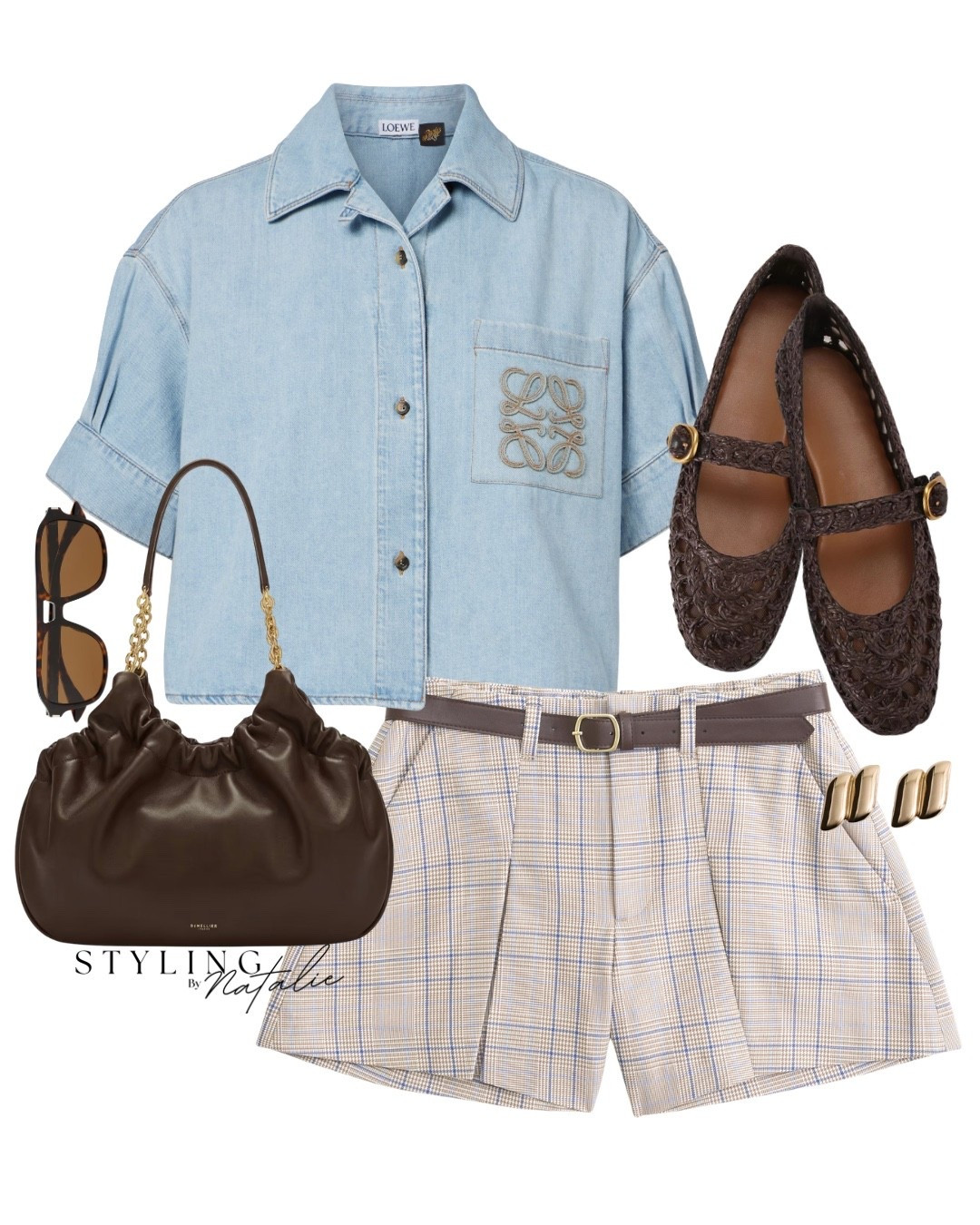 Loewe/Paulas Ibiza logo denim shirt, high waisted pleated belted shorts, braided Mary Jane ballet pumps, Demellier bag, sunglasses. Spring summer outfit, London style, smart casual ootd, Abercrombie, Zara

#LTKsummer #LTKuk #LTKspring