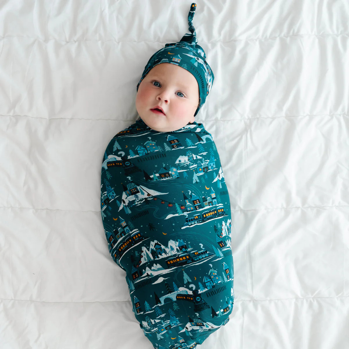 Midnight Express Swaddle & Hat Set | Little Sleepies
