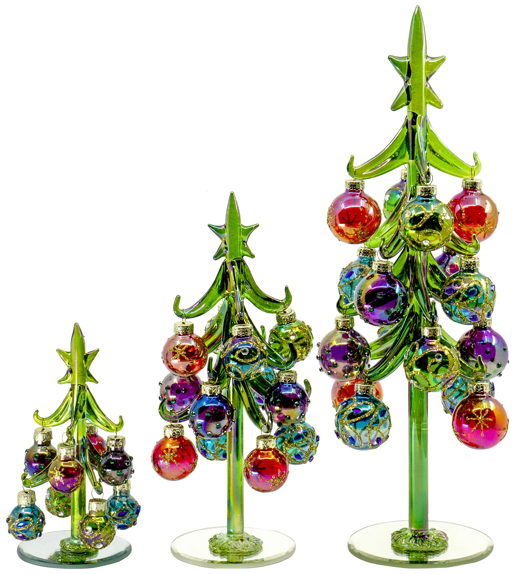 Red Co. 12", 8", and 5" Glass Christmas Tree Tabletop Display Decoration with Colorful Ball Ornament | Amazon (US)