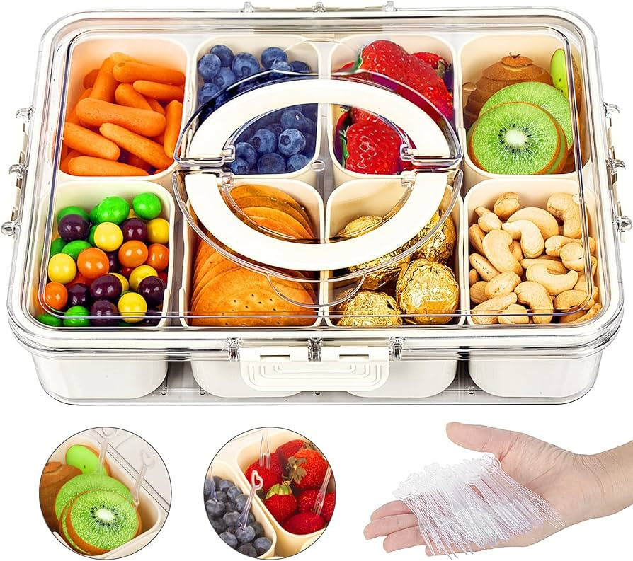 Divided Serving Tray with Lid and Handle,Snackle Box Charcuterie Container for Portable Snack Pla... | Amazon (US)