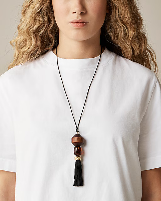 Tassel necklace with wood beads | J. Crew US