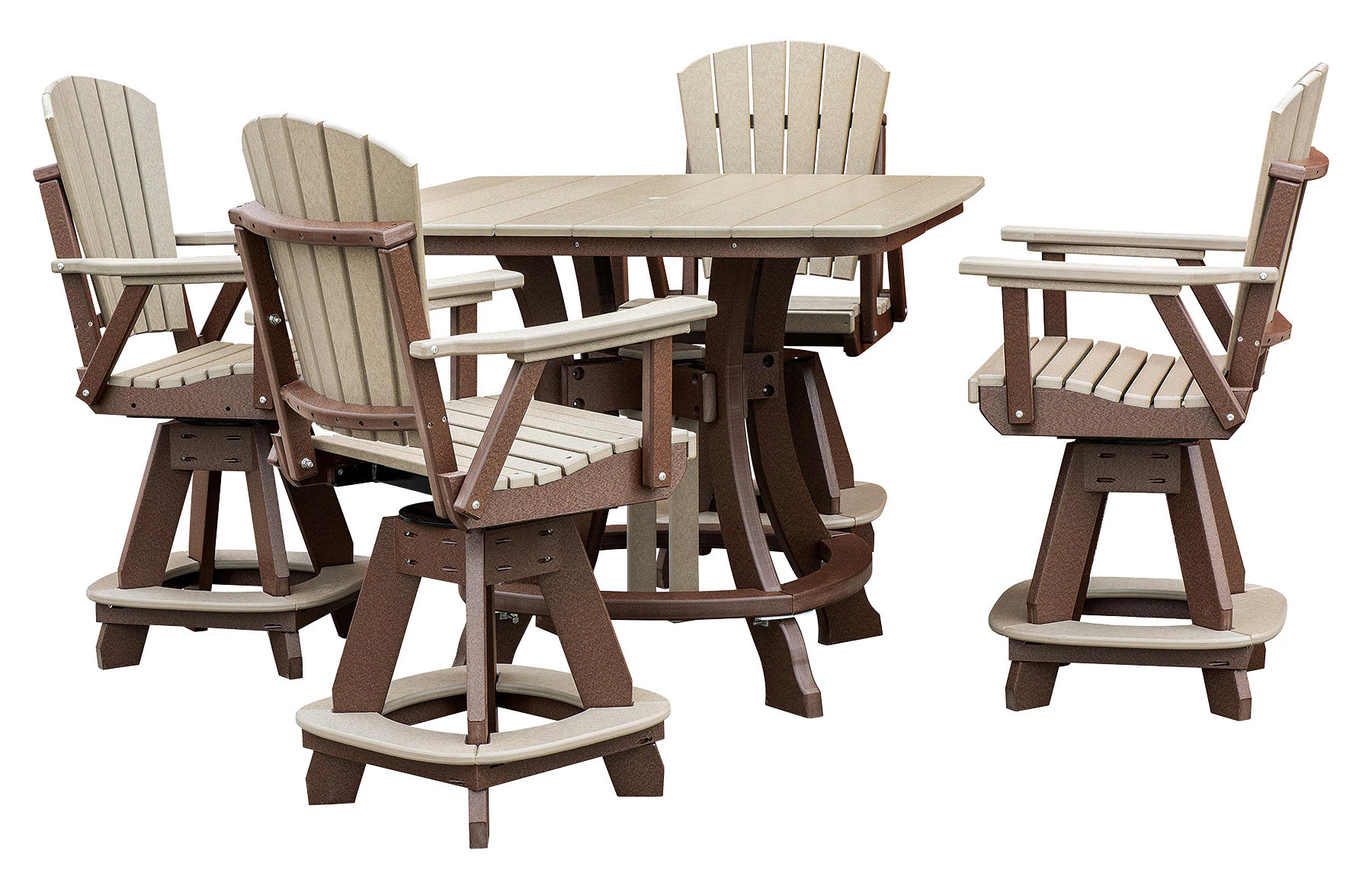 American Furniture Classics Amish HDPE 5 -Piece Brown Counter height Resin Square Table with 4 Swivel Chairs one_size | CS130WWTB-K | Lowe's