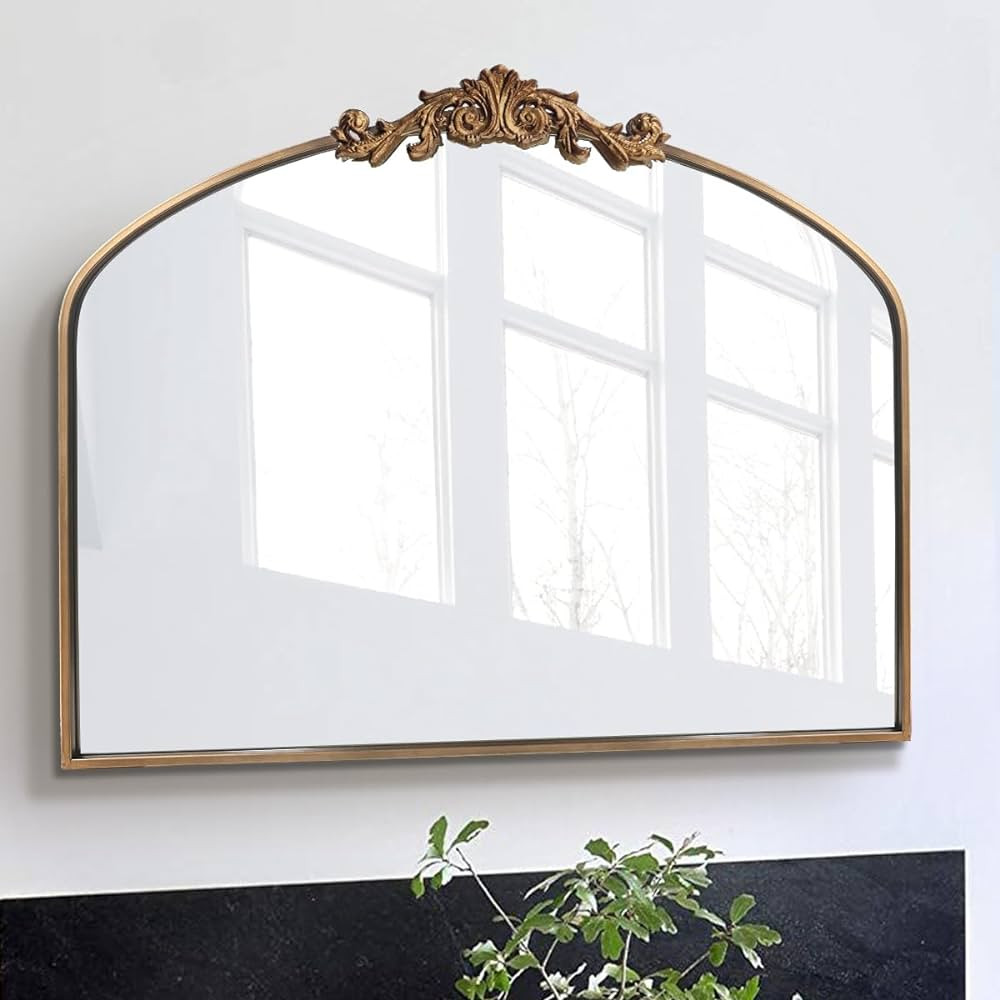 WAMIRRO Antique Mirror,Gold Traditional Vintage Ornate Baroque Mirror,Arched Brass Mirror,Wall Mo... | Amazon (US)