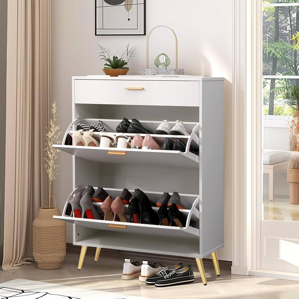 Shoe Storage Cabinet with 2 Flip Drawers & Top Drawer for Entryway, Freestanding Storage Racks Hi... | Amazon (US)